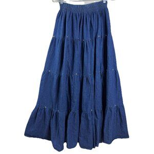 Unique Boutique Med (Small) Tiered Denim Skirt (24x36) Silver Metal Accent EUC